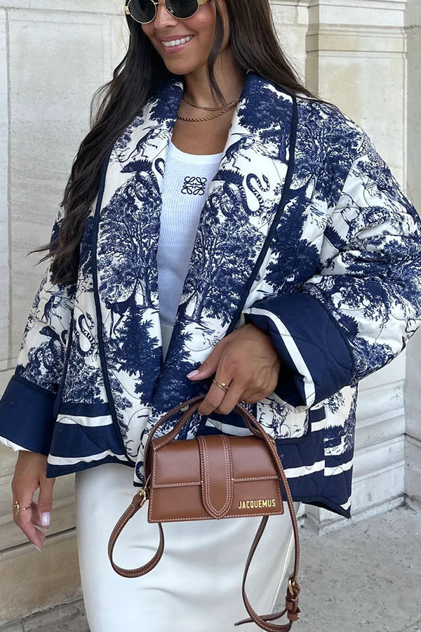 Luvik | Songs Posliinitiiviste Painettu Kassi Pehmustettu Puuvilla Kimono Takki