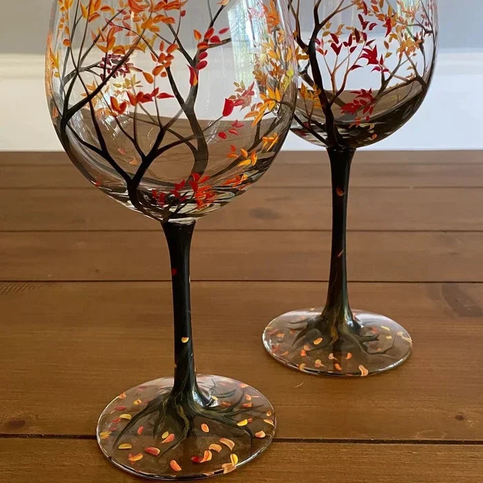 Luvikno | Four Seasons Tree Vin Glass - Håndmalt Kunst