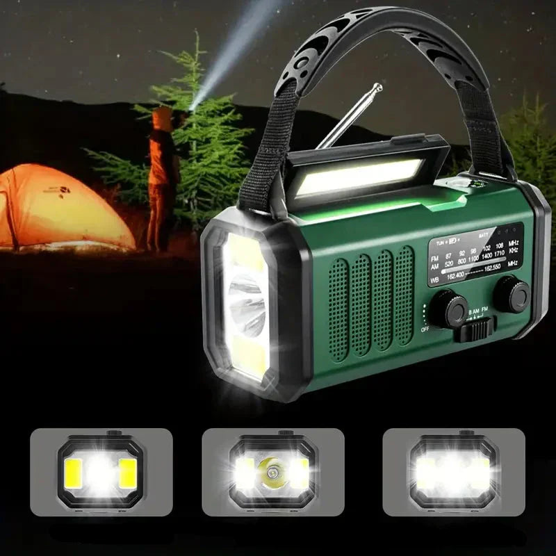 Luvikno | Solcelle Nødradio med Power Bank – Håndspak og LED-lommelykt for Camping og Utendørsbruk