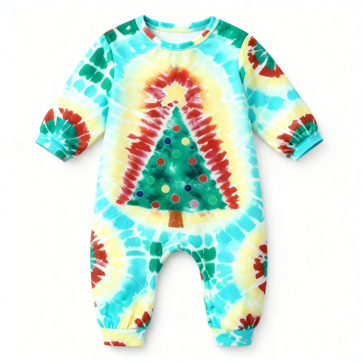 Luvik | Loma-perhe nappisuljennus vihreä & keltainen sidontakuvioinen joulupyjama-setti