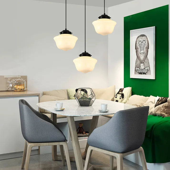 Vintage Geometrisk Hengelampe laget av Matt Glass – Retro Pendellampe for Spisestue | Luvikno