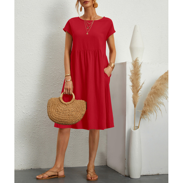 Luvik | Musthave A-linjan Jersey Midi Mekko Lyhyillä Hihansuilla