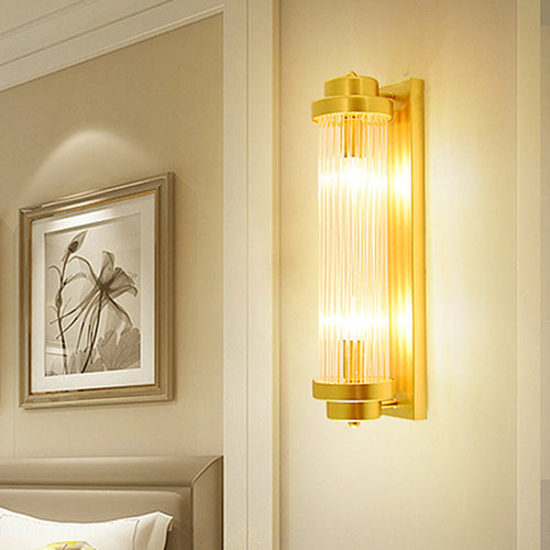 Cylinder Soverom Vegglampe Sconse Vintage Klart Glass 2 Hoder Gull LED Veggbelysning Armatur | Luvikno