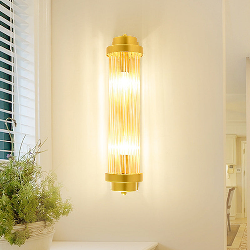 Cylinder Soverom Vegglampe Sconse Vintage Klart Glass 2 Hoder Gull LED Veggbelysning Armatur | Luvikno
