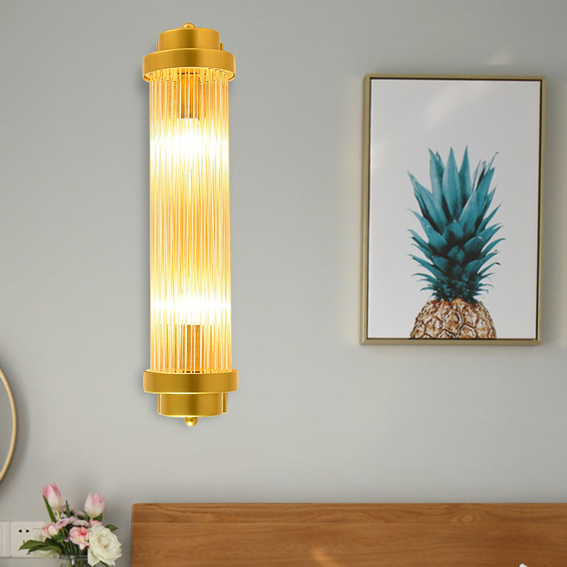 Cylinder Soverom Vegglampe Sconse Vintage Klart Glass 2 Hoder Gull LED Veggbelysning Armatur | Luvikno