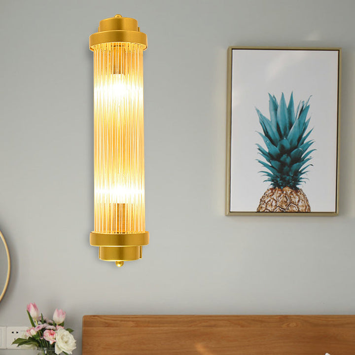 Cylinder Soverom Vegglampe Sconse Vintage Klart Glass 2 Hoder Gull LED Veggbelysning Armatur | Luvikno