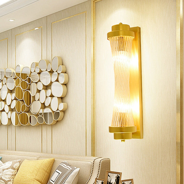 Cylinder Soverom Vegglampe Sconse Vintage Klart Glass 2 Hoder Gull LED Veggbelysning Armatur | Luvikno