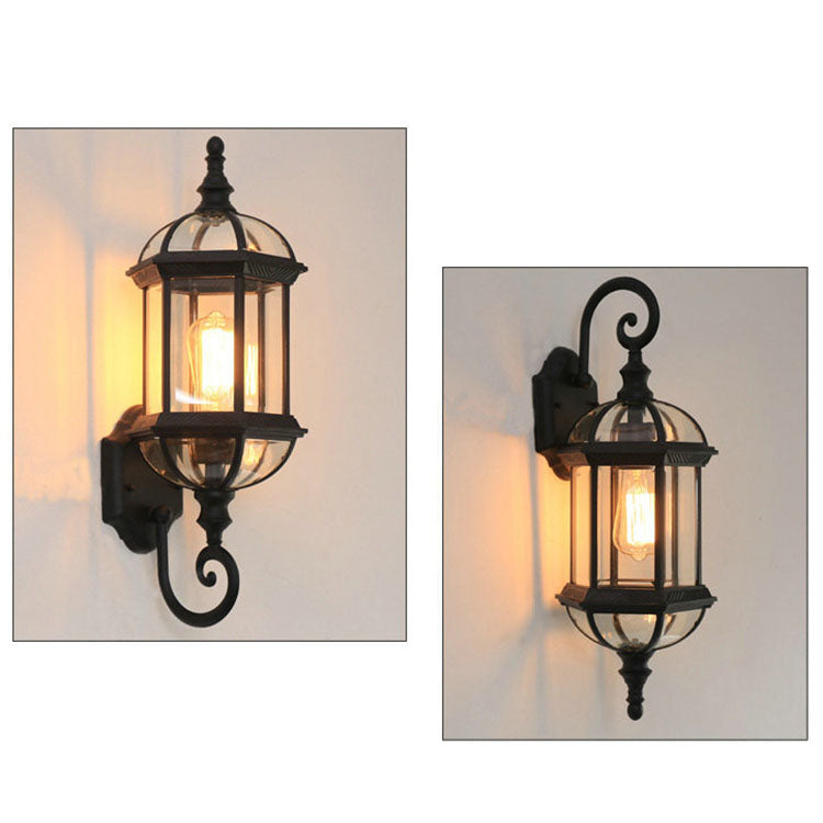 Tradisjonell Vintage Vanntett Hexagonal Aluminium Glass 1-Lykt Utendørs Vegglampe For Hage | Luvikno