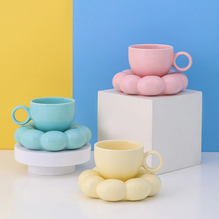 Pastell Bubble Cup med Underplate – Elegant Keramikkopp for Unik Dining | Luvikno