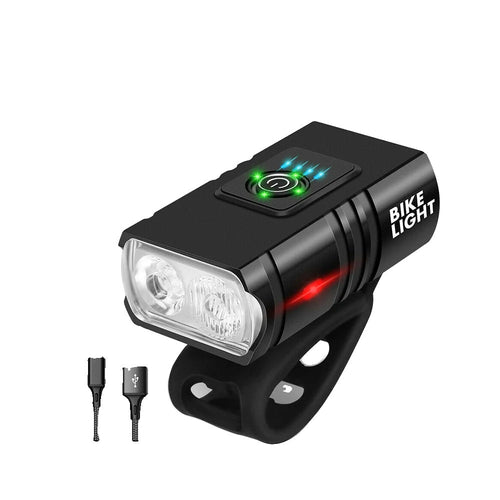 Luvikno | USB Oppladbart Sykkellyktsett - 1500 Lumen LED Hovedlys og Baklys med 6 Moduser for Sikker Nattsykling