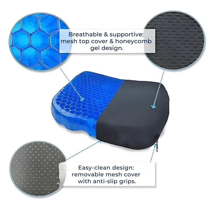 PressureFree Ortopedisk Gel-sittepute – Pustende bikube-design for lindring av halebeins- og ryggsmerter | Luvikno