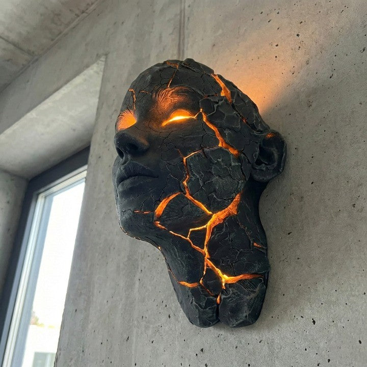 Vulkanisk Ansikt Lava Sprekk Veggkunstlampe | Luvikno