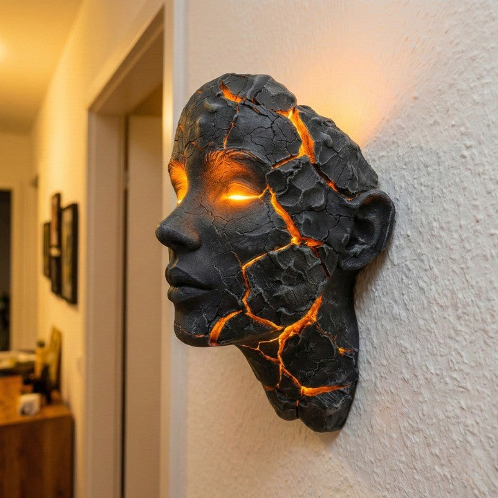 Volcanic Face Lava Crack Veggkunstlampe | Luvikno
