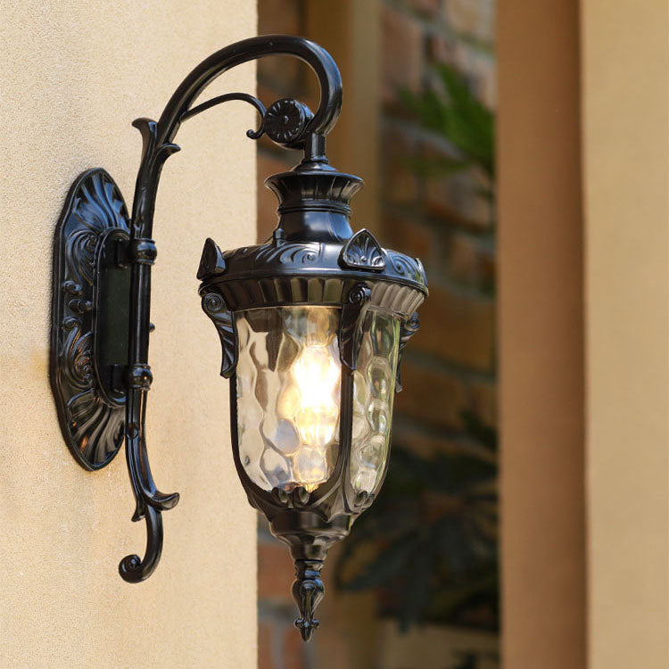 Tradisjonell europeisk sylinderlanterne aluminium glass 1-lys utendørs veggmontert lampe for utendørs patio | Luvikno