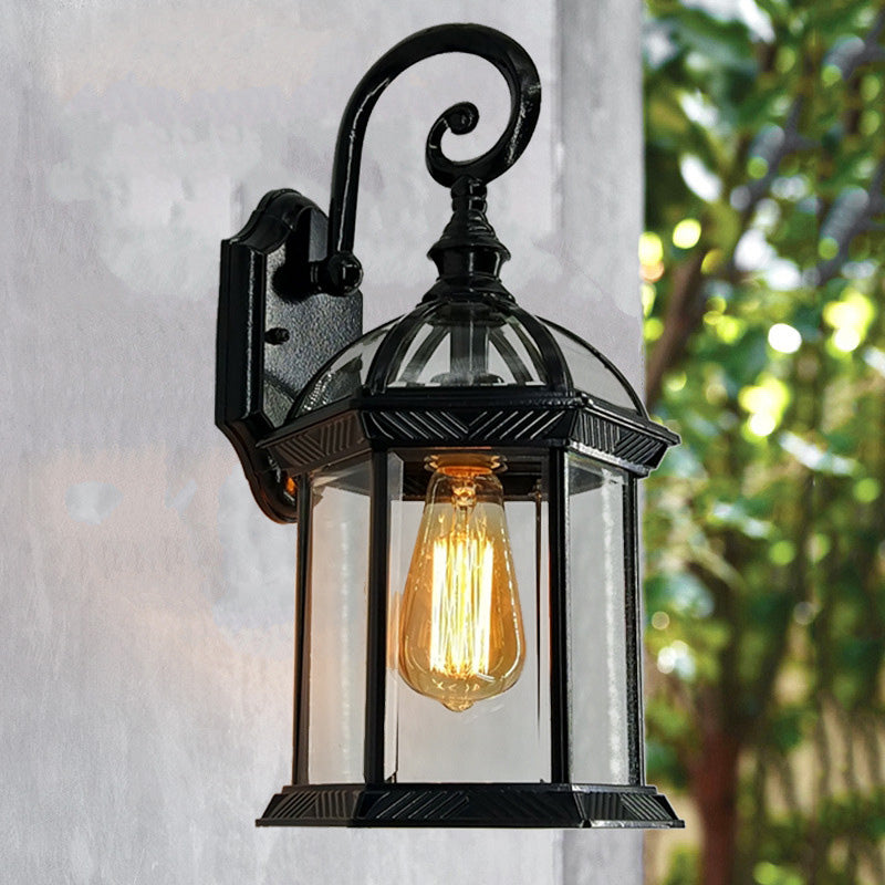 Tradisjonell europeisk vanntett aluminiums glass heksagonal prisme 1-lampe vegglampe for hagen | Luvikno