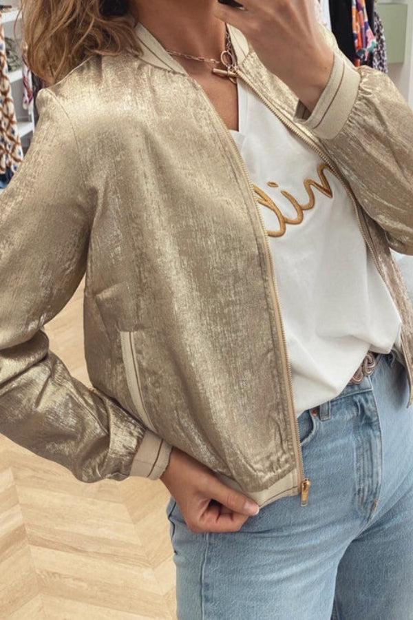 Luvik | Khaki Metallic Glidelås Baseballjakke