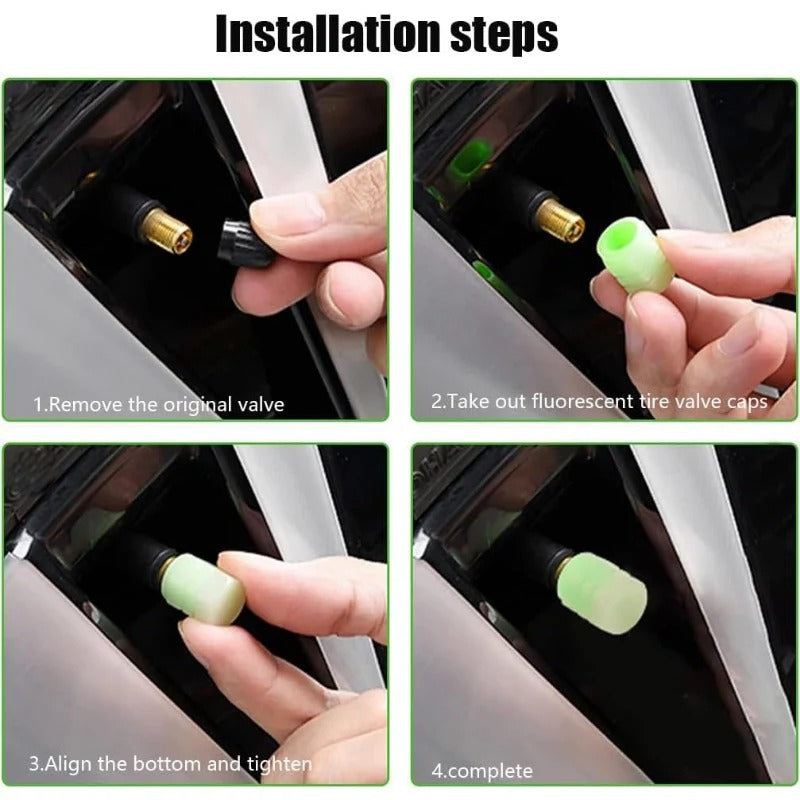 20-Pack Neon Green Glow Dekkventilkapsler – Ingen batteri nødvendig, Universal passform Luvikno