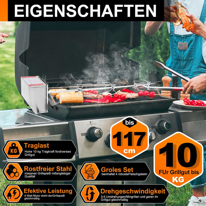 BBQ Grill Spydere Rustfritt Stål Motor 4x Kjøttnål | Luvikno