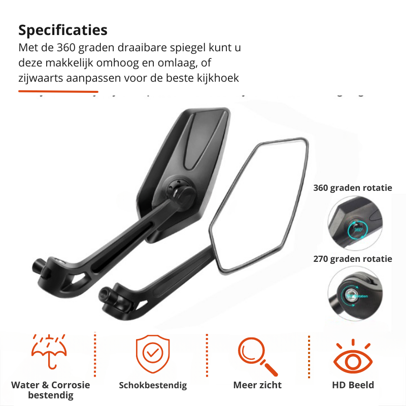 360° bakspeil for sykkel med styrefeste | Luvikno