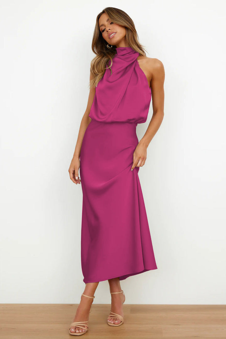 Luvik | Elegant Satin-Midiopas mekko Halterneck