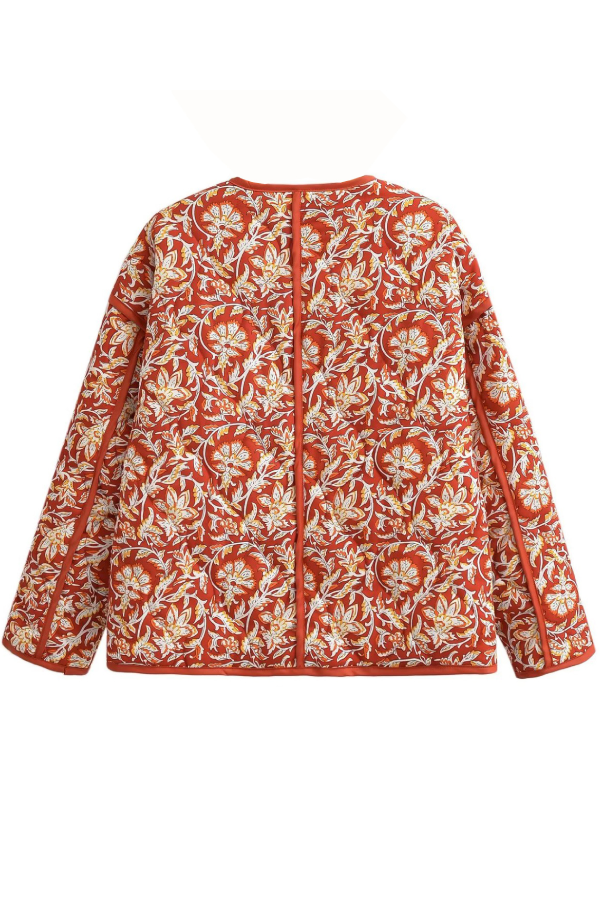 Luvik | Hals Floral Print Avslappet Fôret Bomullskåpe