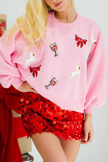 Luvik | Joulukaari-viini-lasi Paljetti Läpihaalari Pitkä Hiha Huppari