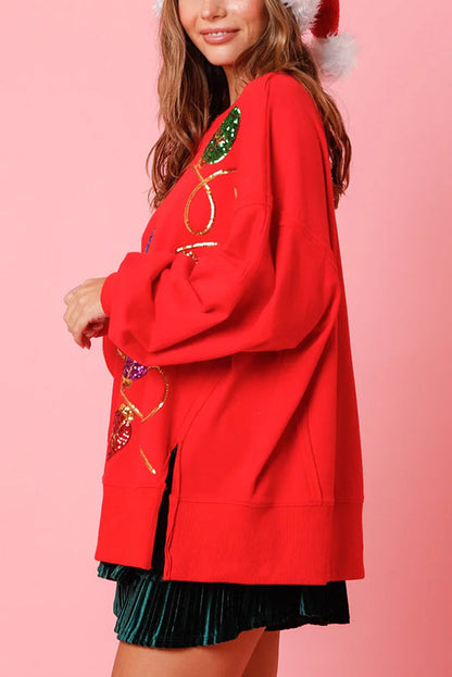 Luvik | Joulun valot Paillette Halkaisu Neulepusero