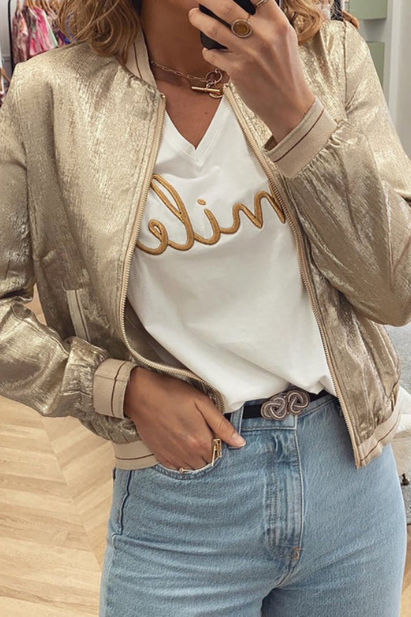 Luvik | Khaki Metallic Glidelås Baseballjakke