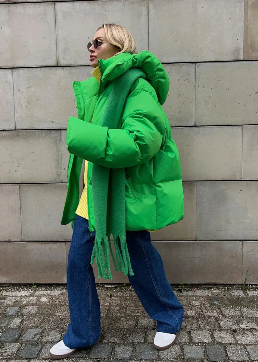 Luvik | Neon Grønn Hette Puffer-jakke