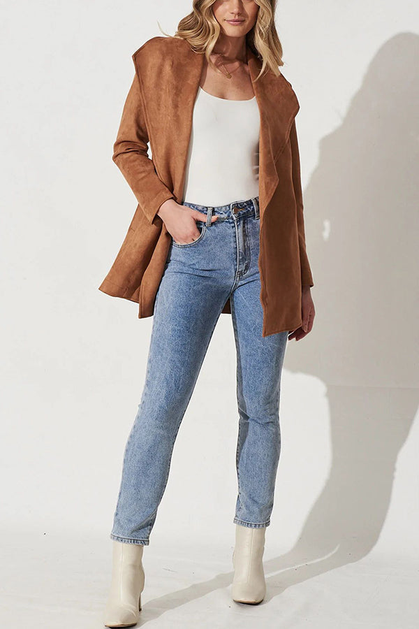 Luvik | Väri Puku Neuletakki suuri kaulus Nahka pitkähihaiset takki