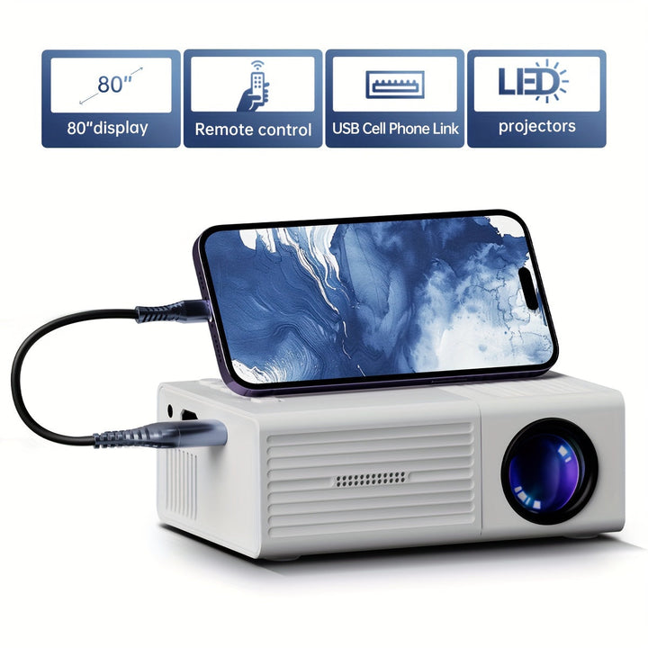 Luvikno | Ultra-Lys Mini Prosjektor 3000 Lumen – Bærbar, HDTV & USB, Ideell for Hjemmekino & Utendørs!