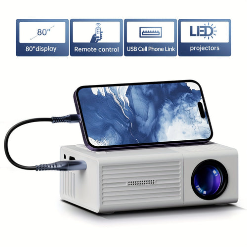 Luvikno | Ultra-Lys Mini Prosjektor 3000 Lumen – Bærbar, HDTV & USB, Ideell for Hjemmekino & Utendørs!