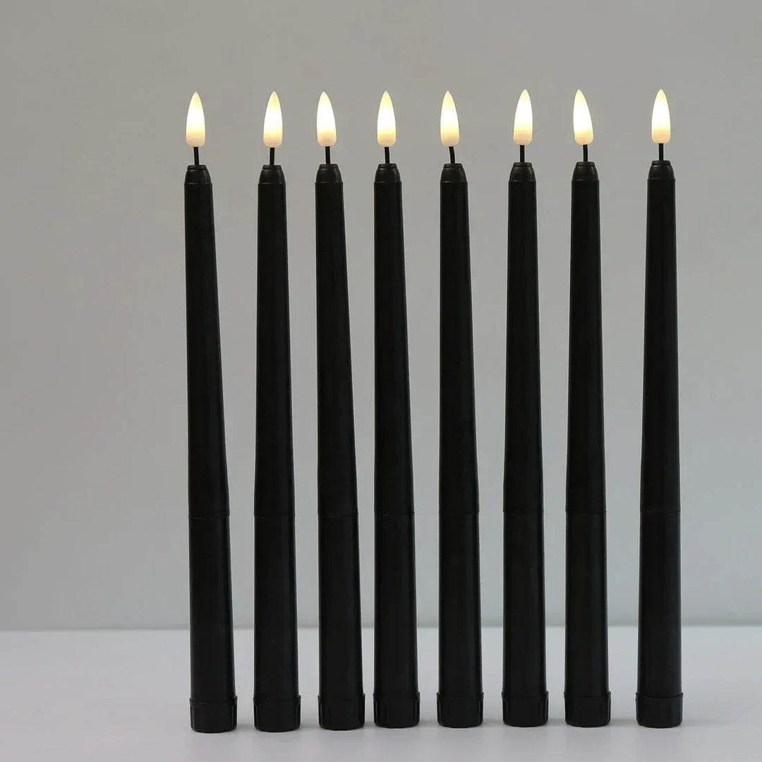 Luvikno | 3 deler svarte LED lys med flimrende flamme