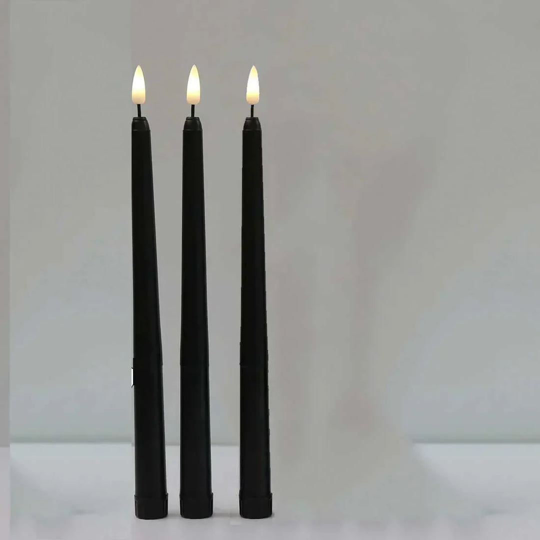 Luvikno | 3 deler svarte LED lys med flimrende flamme