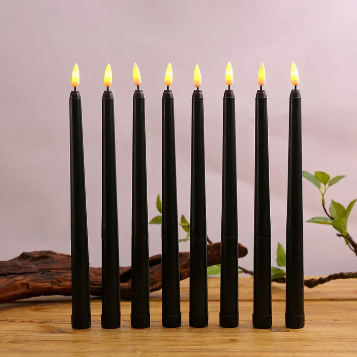 Luvikno | 3 deler svarte LED lys med flimrende flamme