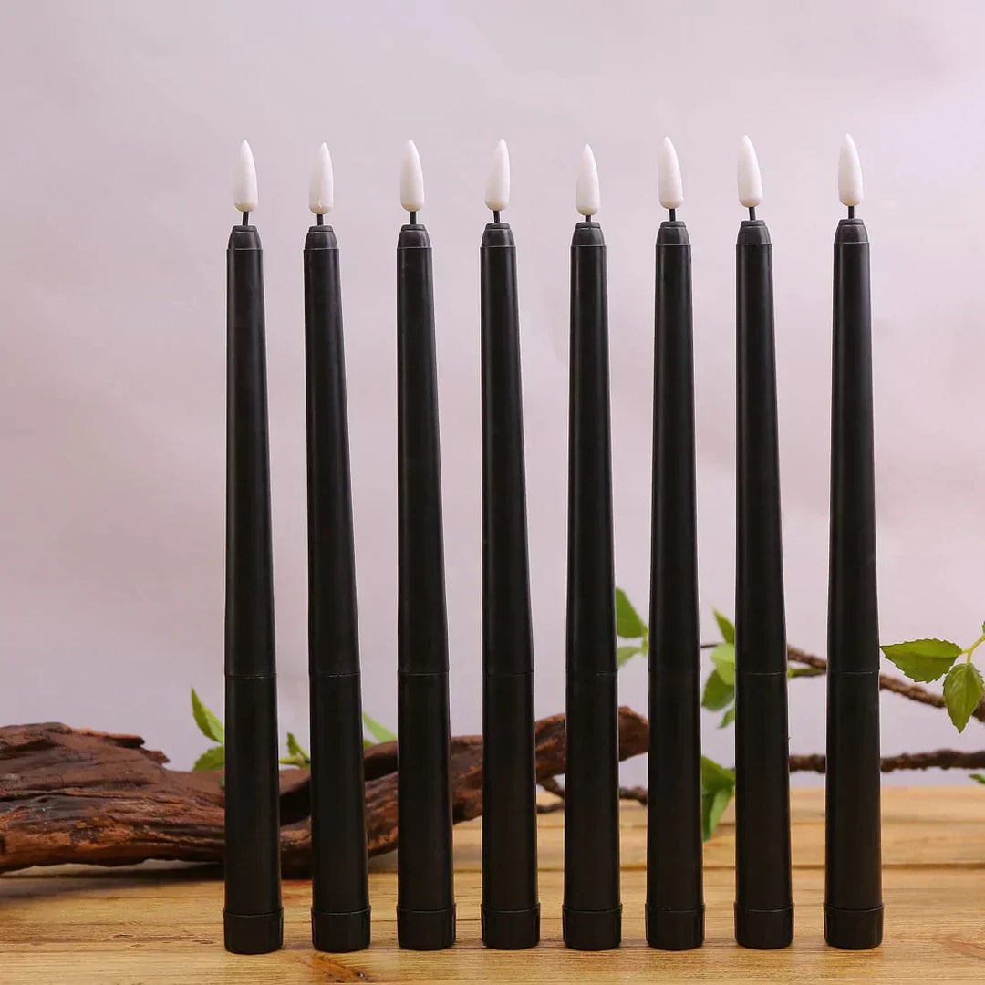 Luvikno | 3 deler svarte LED lys med flimrende flamme