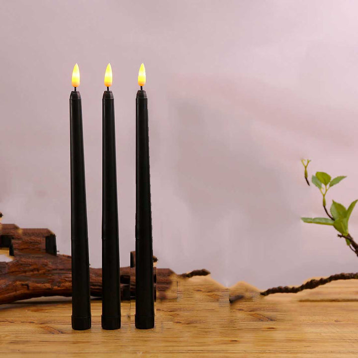 Luvikno | 3 deler svarte LED lys med flimrende flamme