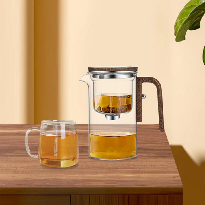 motstandsdyktig glass tekanne med treskaft – Elegant infusjonskanne Luvikno