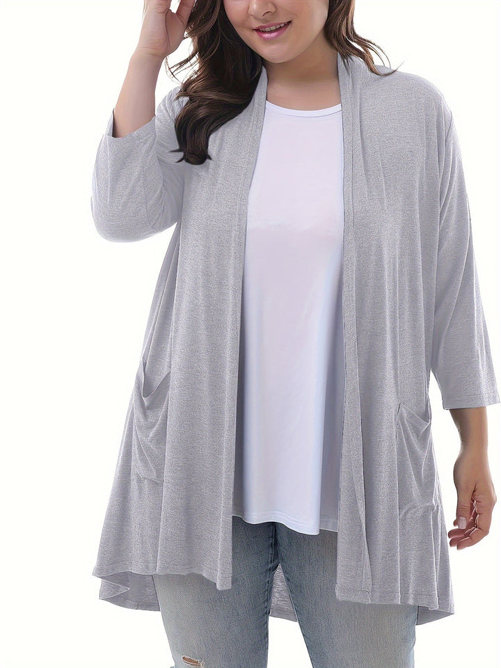 Luvik | Naisten Plus Size 3/4 Hiha Avoin Etu Liivi Taskuilla