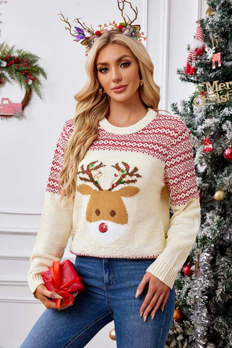 Luvik | Juleinspirert rundhals brodert genser