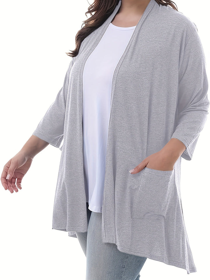 Luvik | Naisten Plus Size 3/4 Hiha Avoin Etu Liivi Taskuilla