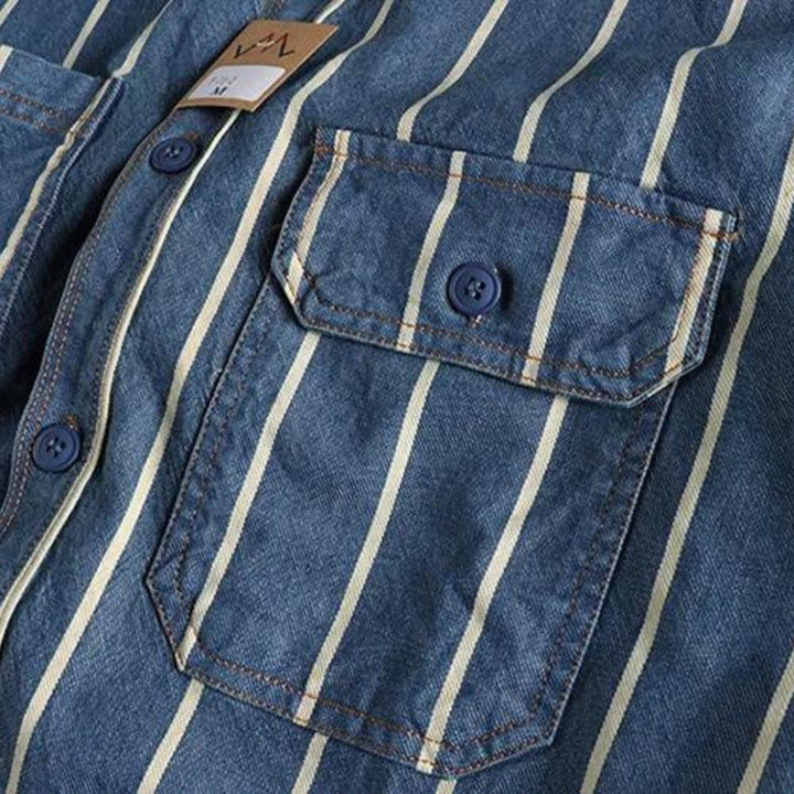 Luvik | Raidallinen Denim Takki Läpivienneillä Taskuilla