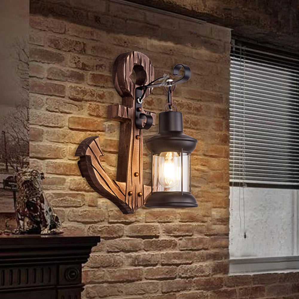 Rustikk tremarina vegglampe med lantern Luvikno