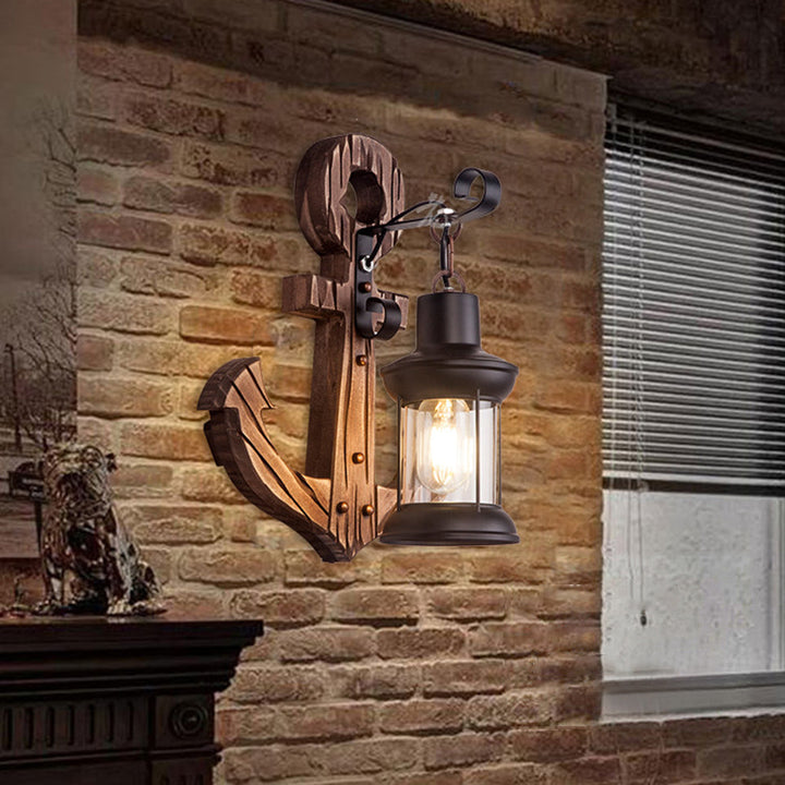 Rustikk tremarina vegglampe med lantern Luvikno