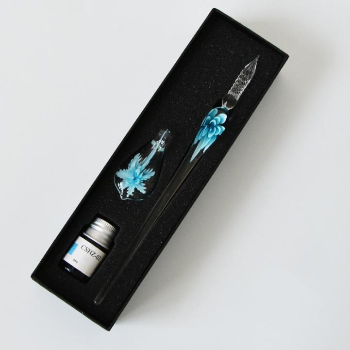 Glass fountain pen with ink and pen holder | Luvikno