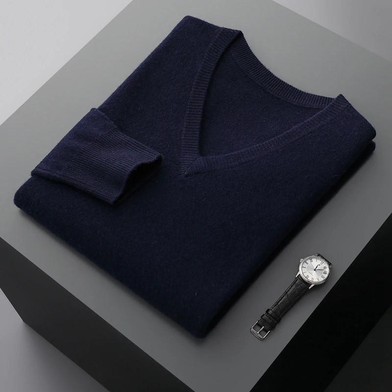 Luvik | Kashmir Polo Menn, V-hals, Myk Kashmir Strikkemateriale