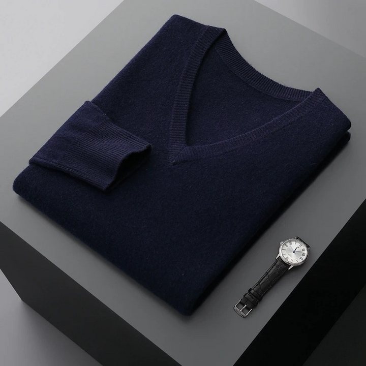 Luvik | Kashmir Polo Menn, V-hals, Myk Kashmir Strikkemateriale