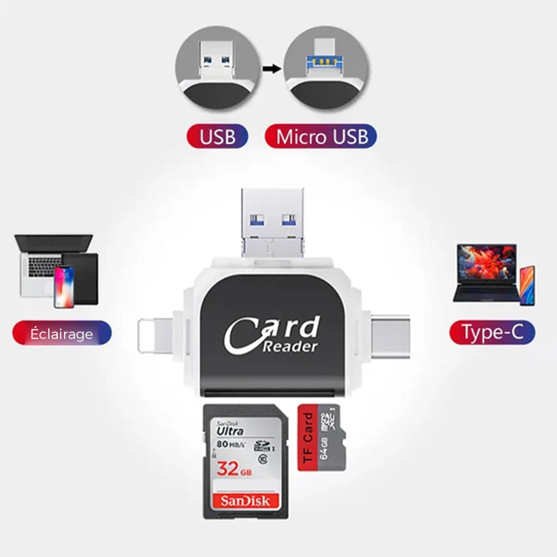 4-i-1 universell multiport SD TF kortleser | Luvikno
