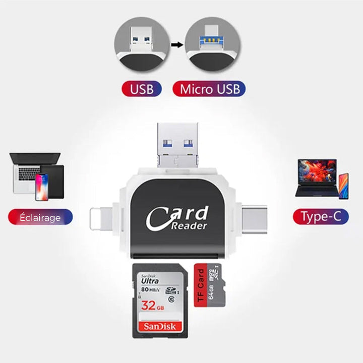 4-i-1 universell multiport SD TF kortleser | Luvikno