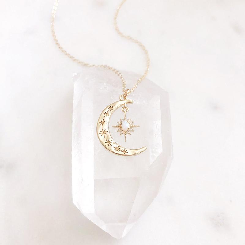 Moon & Sun Croissant Necklace | Luvikno
